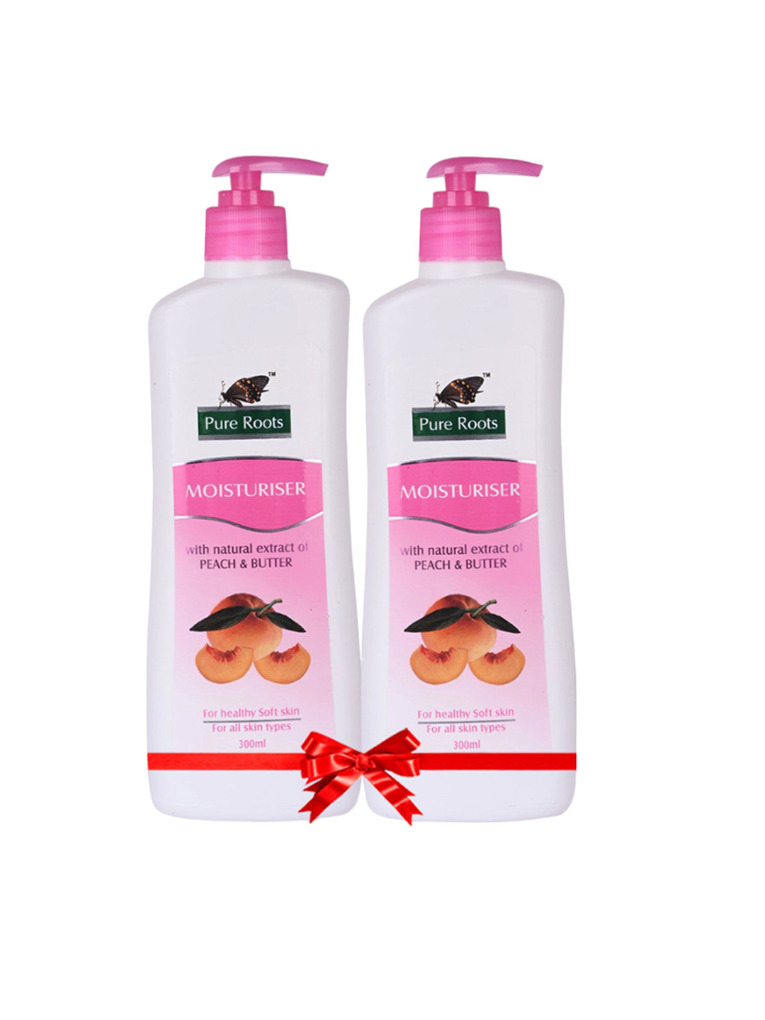 pure roots Set Of 2 Moisturiser Lotion With Peach Oil & Butter- 300ml Each