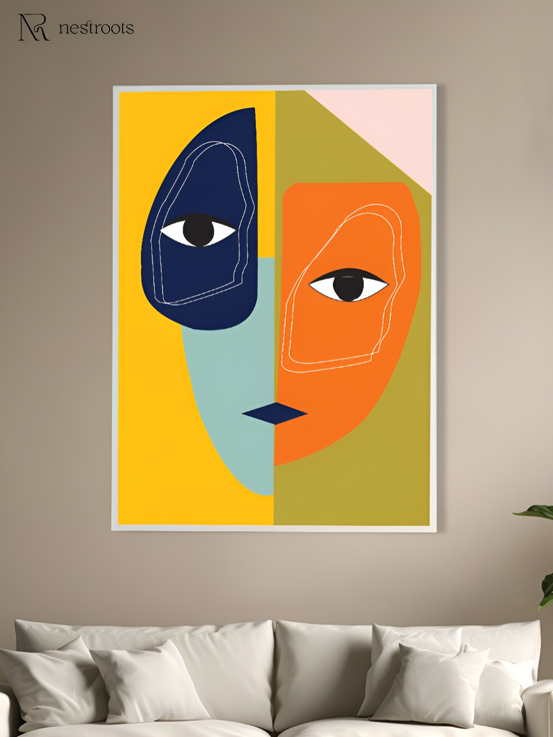 nestroots Two-Faced Beauty Canvas Wall Rectangle Paintings Wall Art - 48x36In