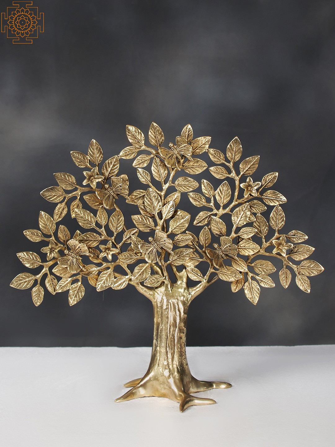 Exotic India Gold-Toned Brass Tree Of Life Curio Showpiece