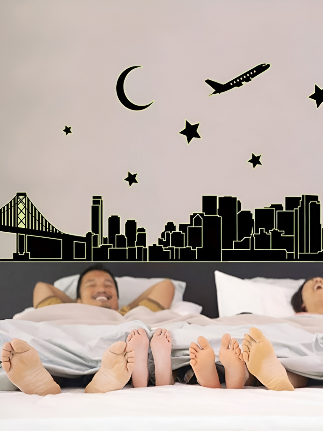 Jaamso Royals Black Building With Star & Aeroplane Self-Adhesive Wall Sticker