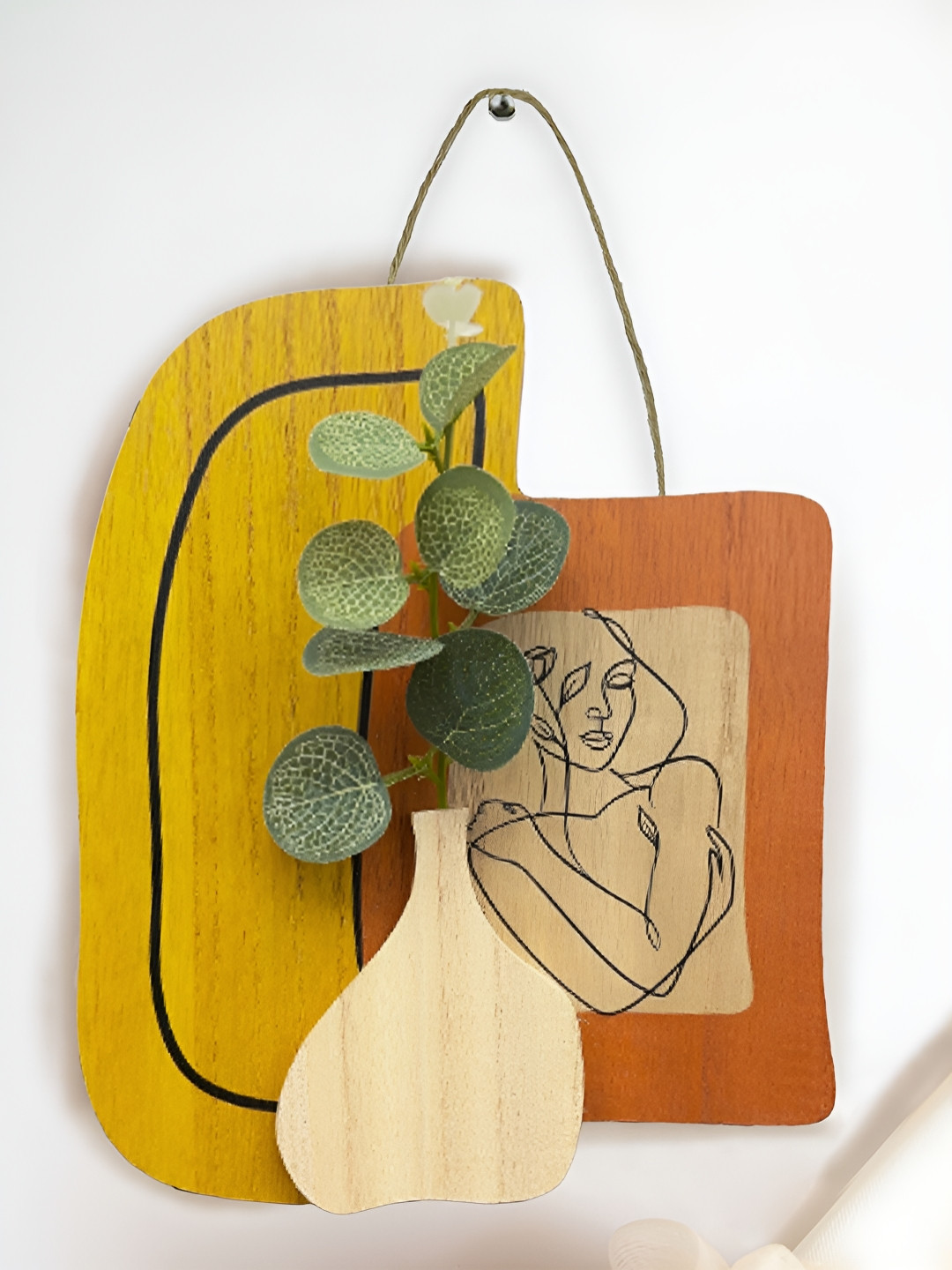 Art Street Brown & Yellow MDF Artificial Plant Wall Hanging