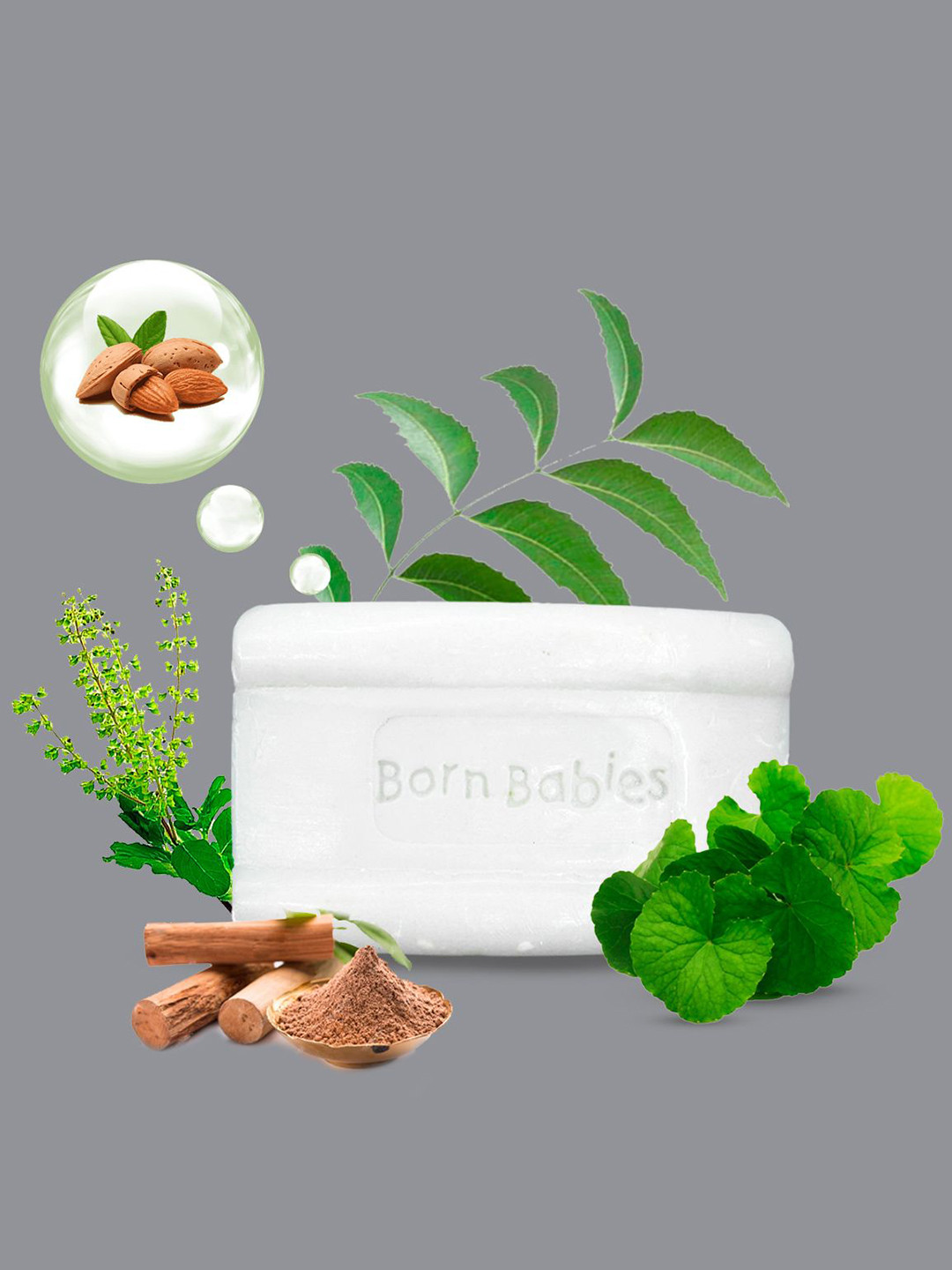 Born Babies 100% Natural Baby Soap With Almond & Tulsi - 100g