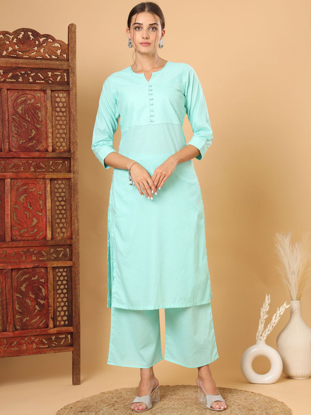 Tissu Women Floral Regular Pure Cotton Kurta with Palazzos