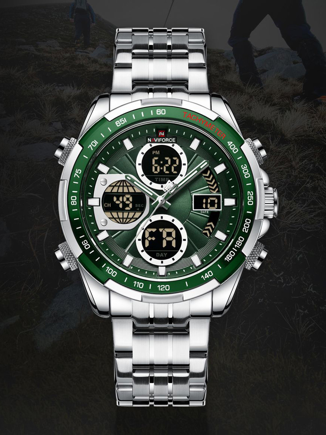 Naviforce Men Dial & Stainless Steel Bracelet Style Straps Analogue Multi Function Watch NF9197S SSGN