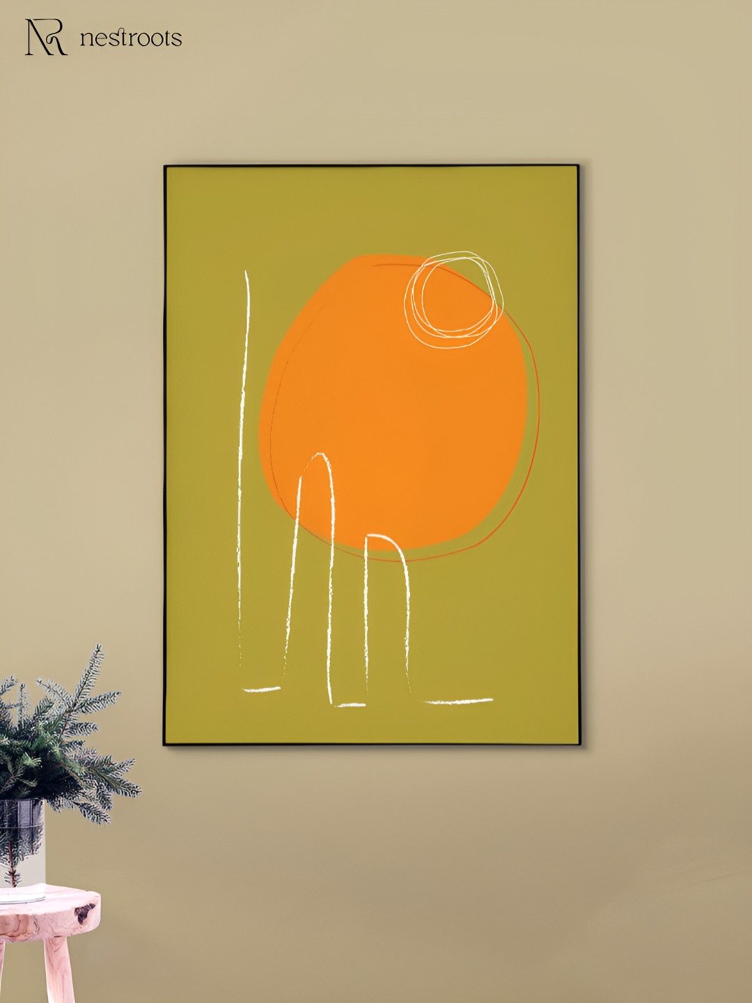 nestroots Green & Orange Sunset Colors on Canvas Abstract Wall Art