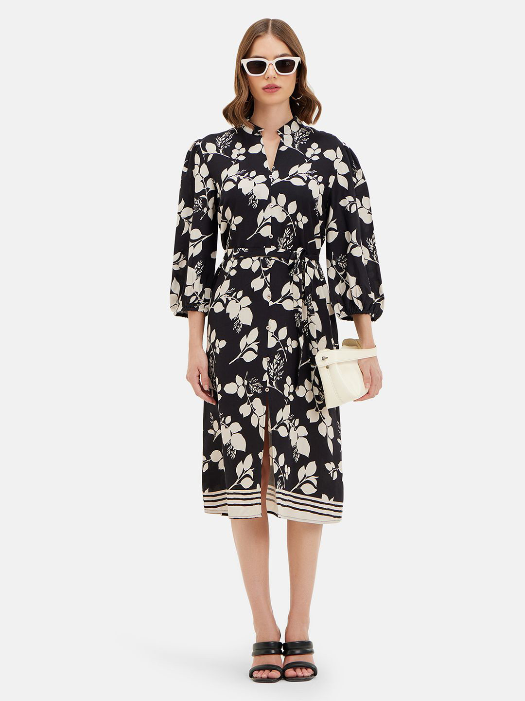 Kazo Floral Print Formal Shirt Midi Dress