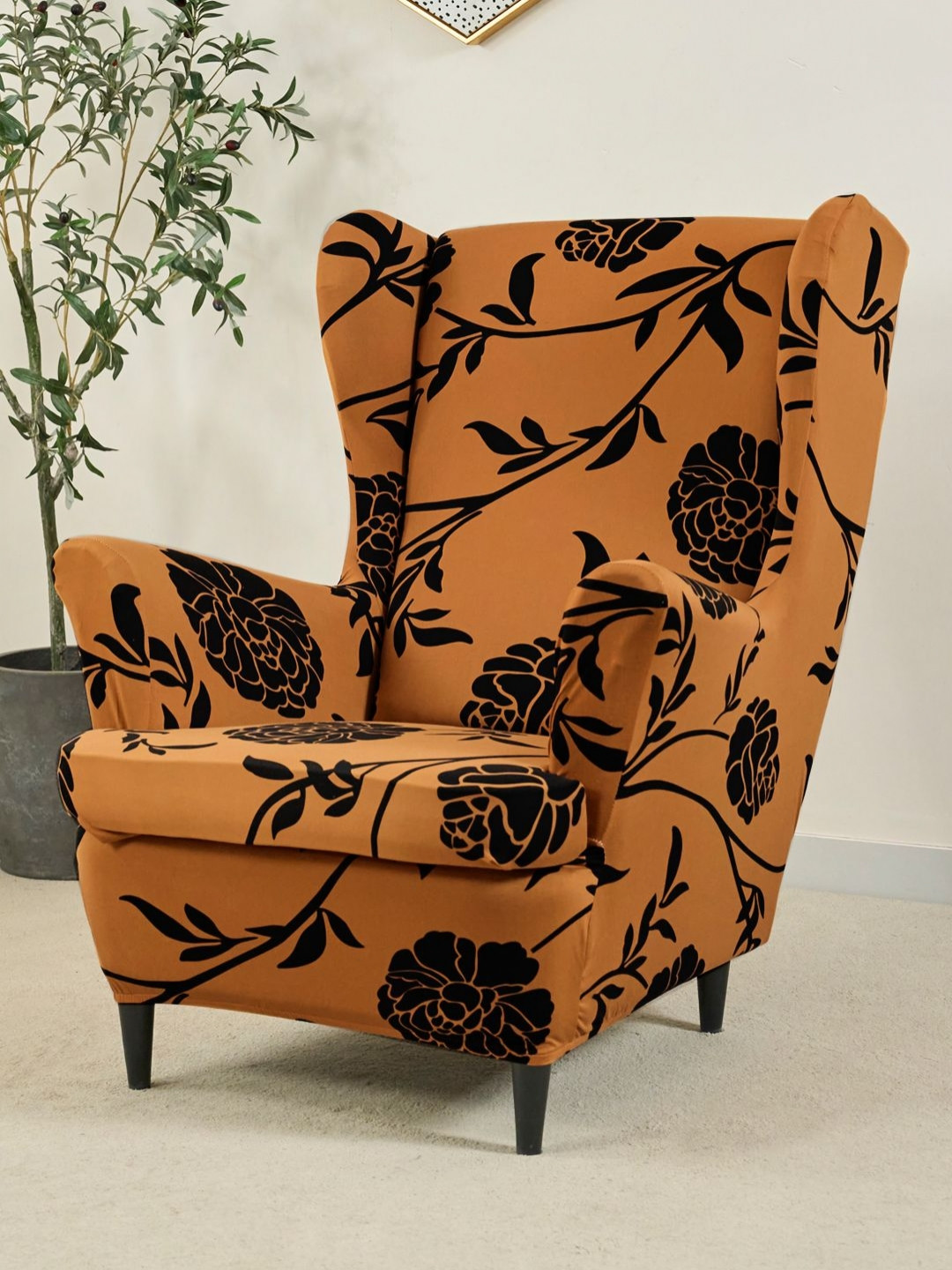 HOKIPO Copper Printed Wing Chair Cover