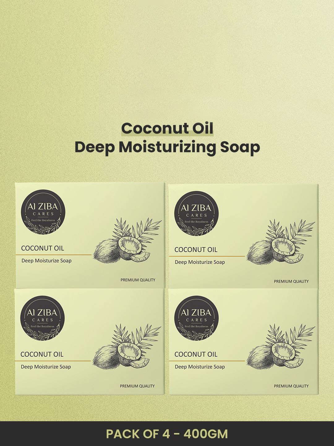 ALZIBA CARES Set Of 4 Coconut Oil Deep Moisturizing Bathing Soap Bar- 100g Each