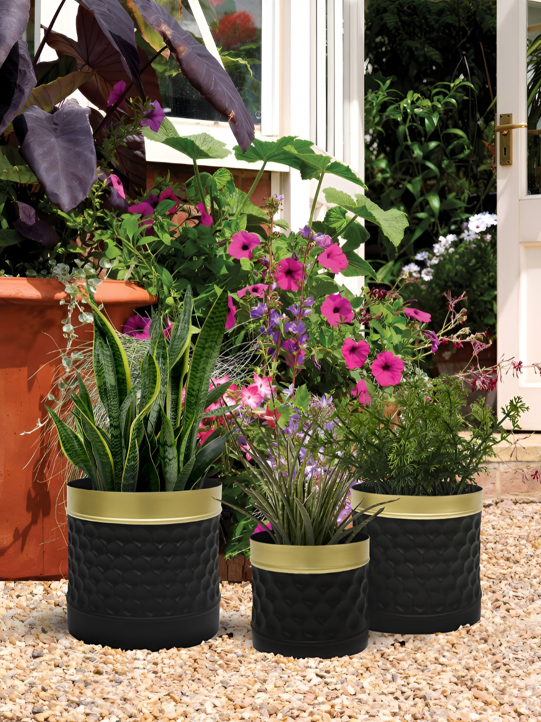 Metalsmith Black 3 Pieces Textured Planters