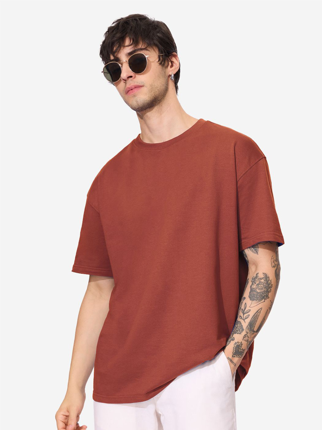 The Souled Store  Men Solids: Spicy Red Oversized Fit T-Shirt