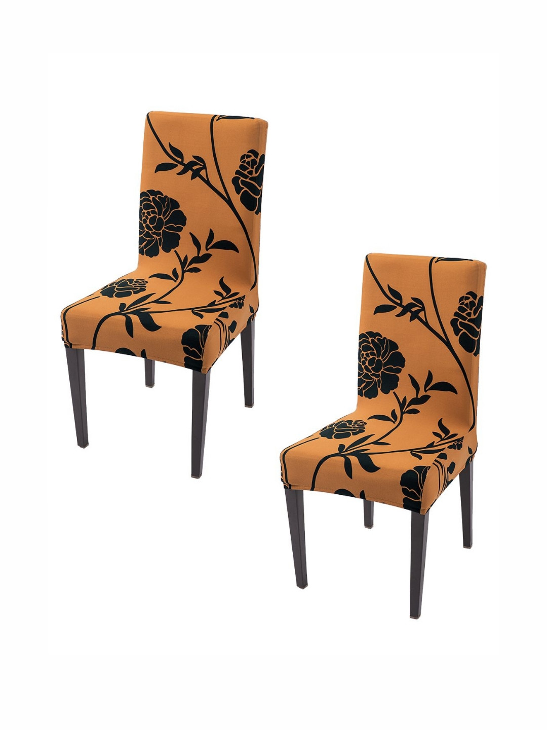 HOKIPO 2Pcs Mustard 7 Black Stretchable Chair Covers