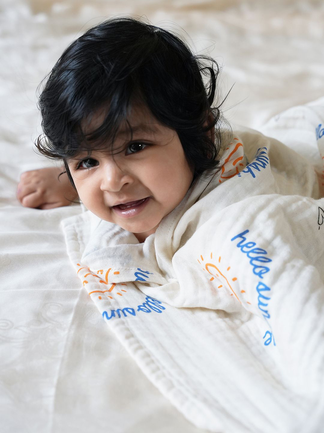 Doctor Towels Cream & Blue Printed 350GSM Set of 1 Anti-Bacterial Bamboo Baby Swaddle