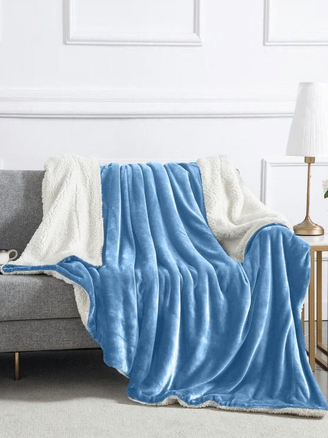 LA VERNE Blue & White Heavy Winter 500 GSM Single Bed Blanket