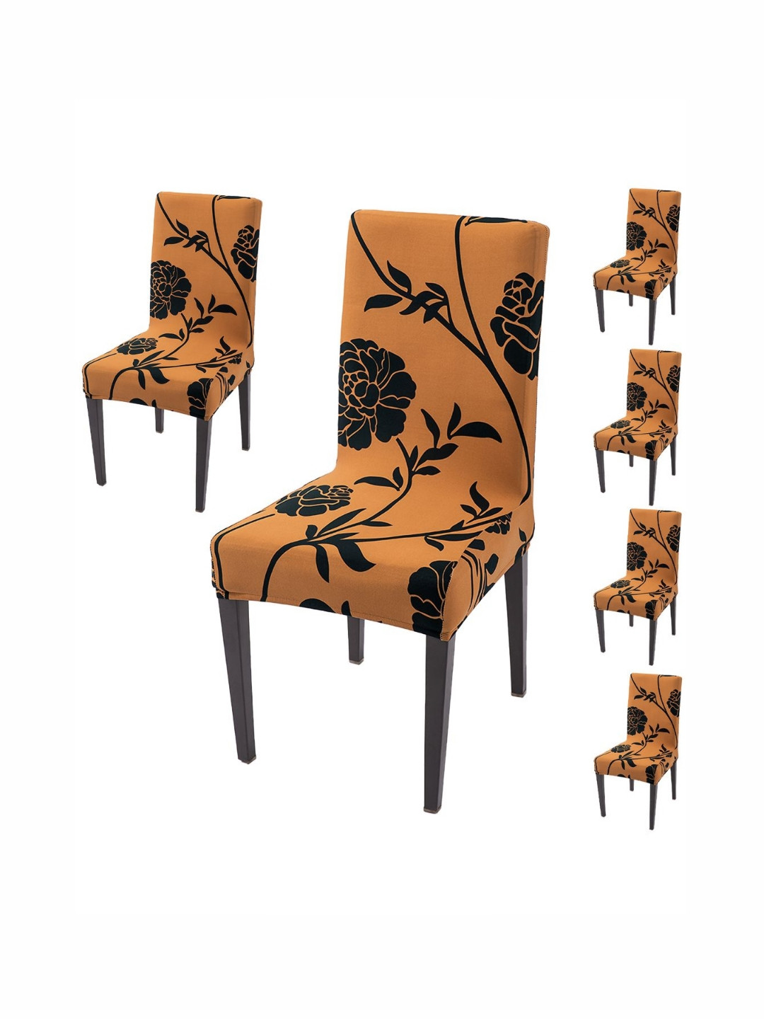 HOKIPO 6-Pcs Copper & Black Printed Dining Chair Covers