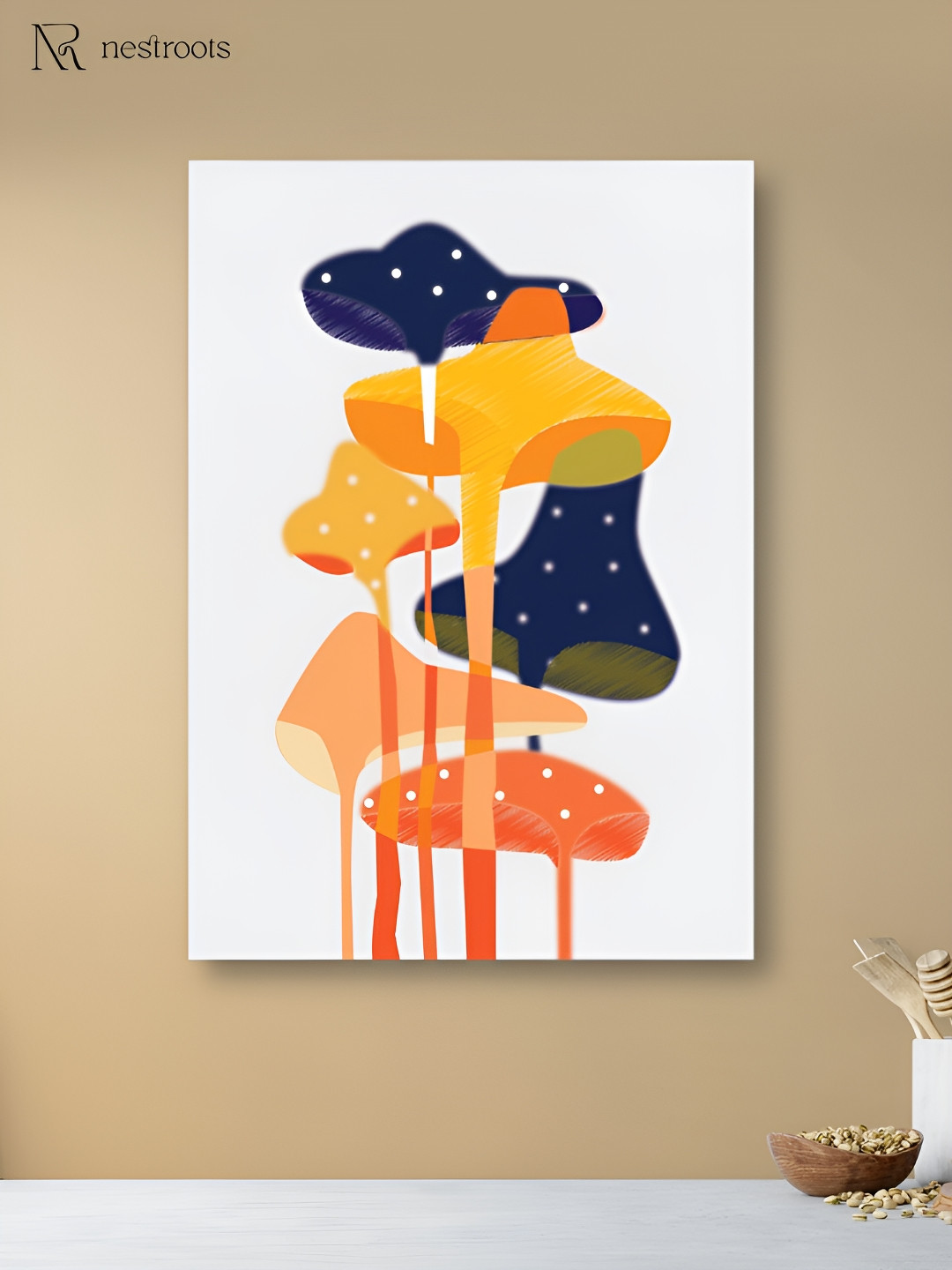nestroots White & Orange Whimsical Mushroom Canvas Abstract Wall Art