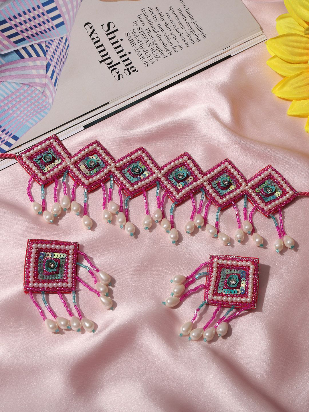 VENI Pink Beads Mehndi Jewellery Set