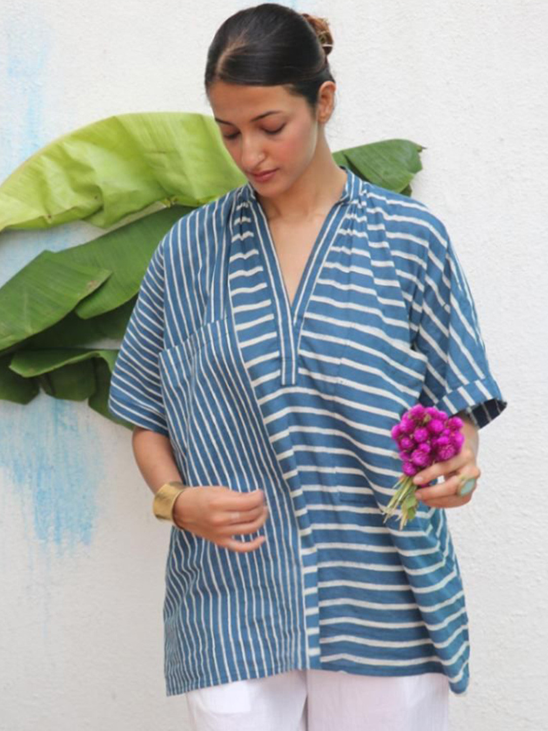 Chidiyaa Striped Extended Sleeves Cotton Top