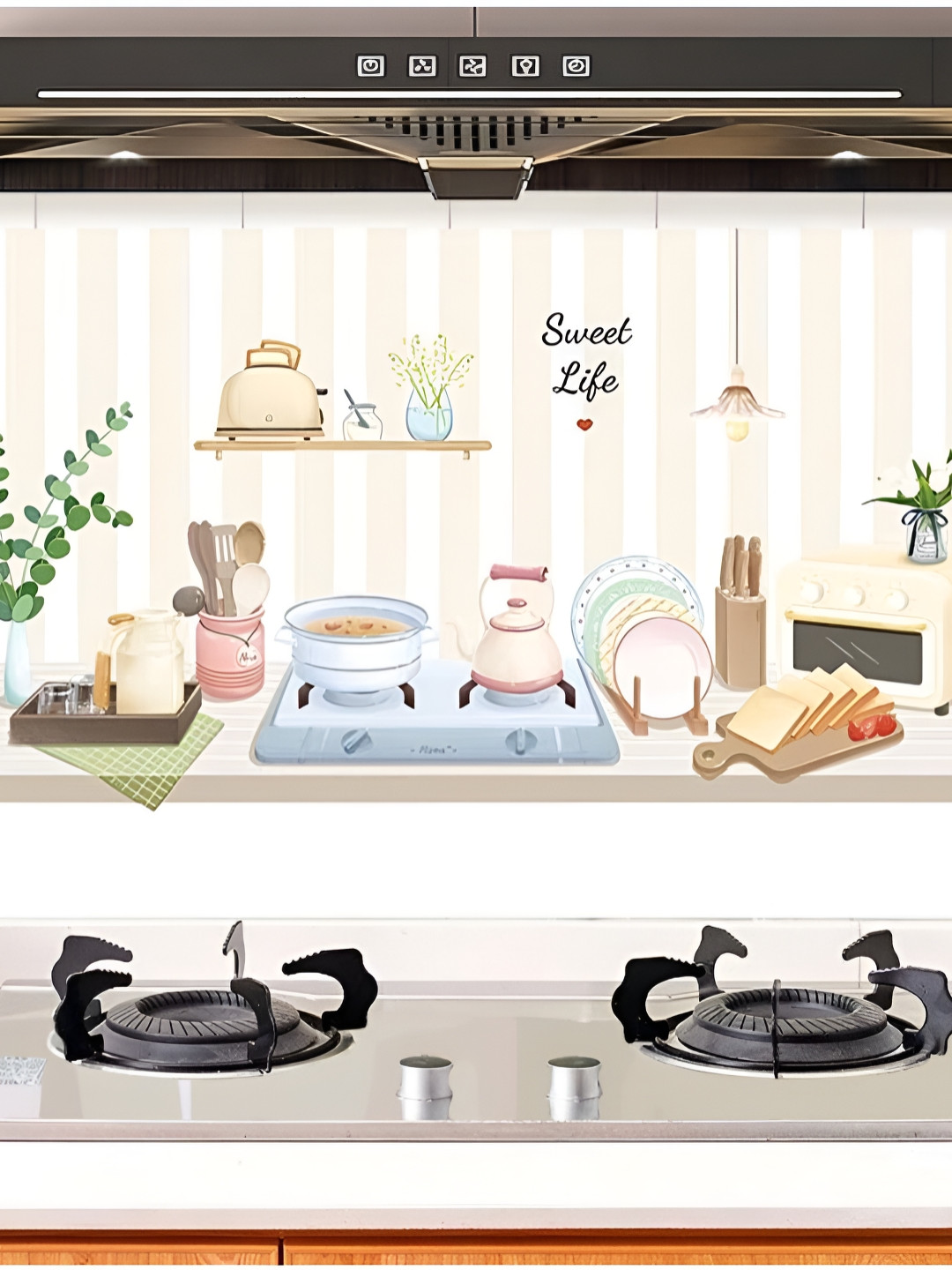 Jaamso Royals Beige & White Sweet Life Kitchen Oil Proof Self-Adhesive Wall Sticker
