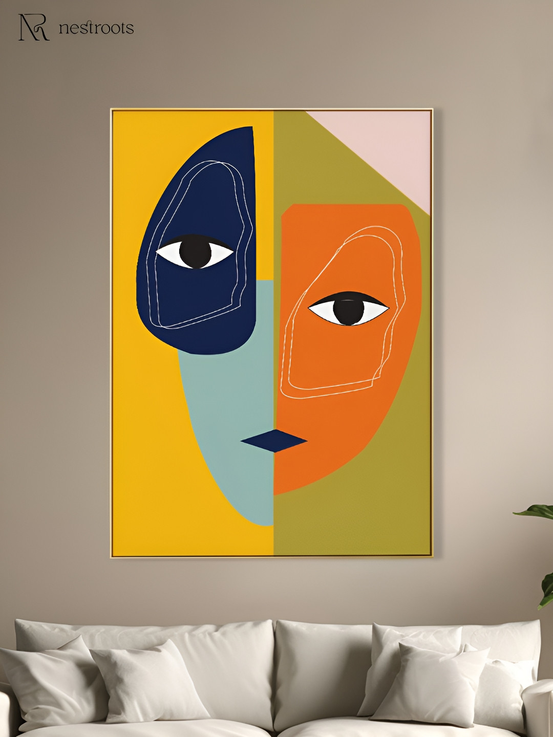 nestroots Yellow & Green Vibrant Two-Faced Beauty Artwork Canvas Abstract Wall Art