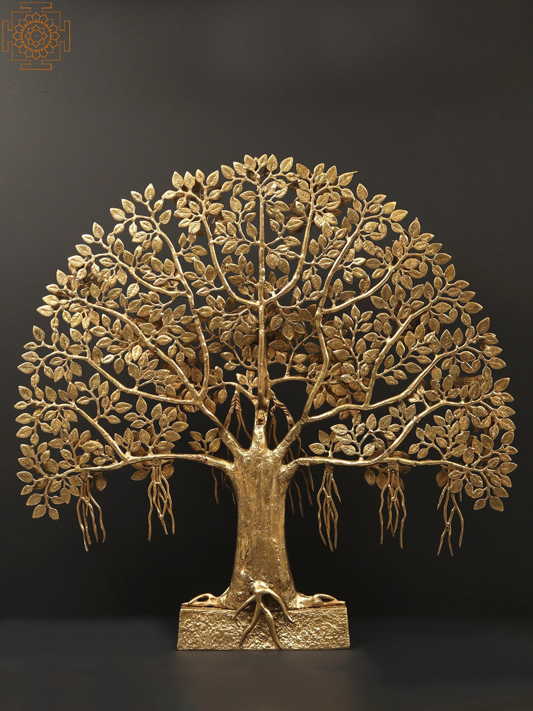 Exotic India Tree Of Life with Stand Gold Brass Metallic Living Room Extra Large Showpiece - 33.8 Inches