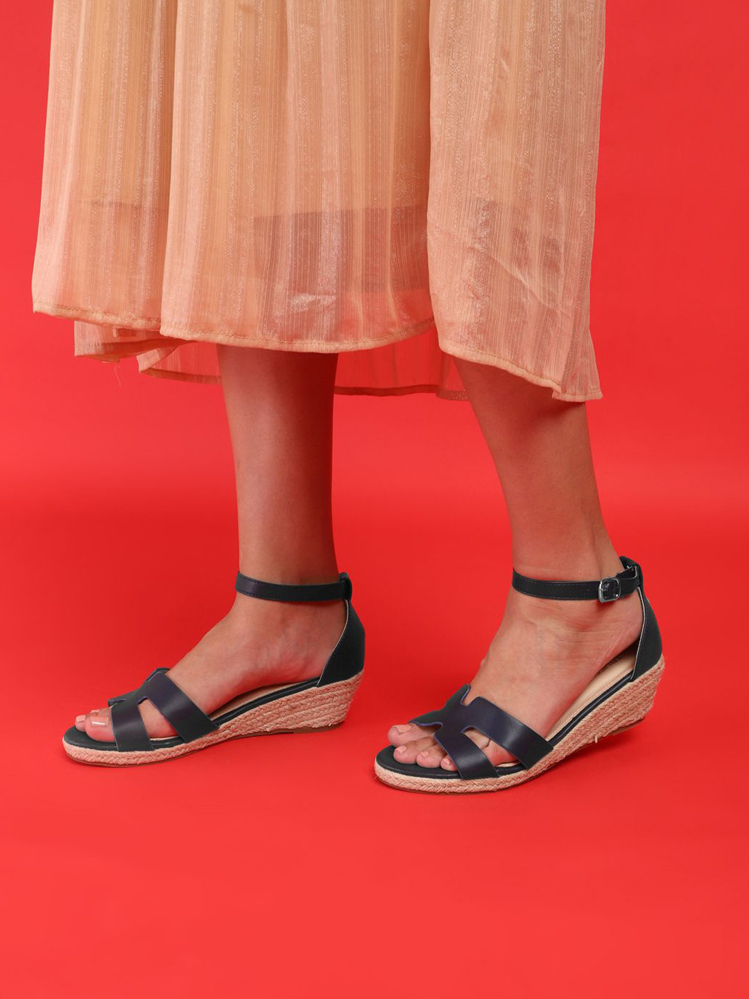 Truffle Collection PU Wedge Sandals with Buckles
