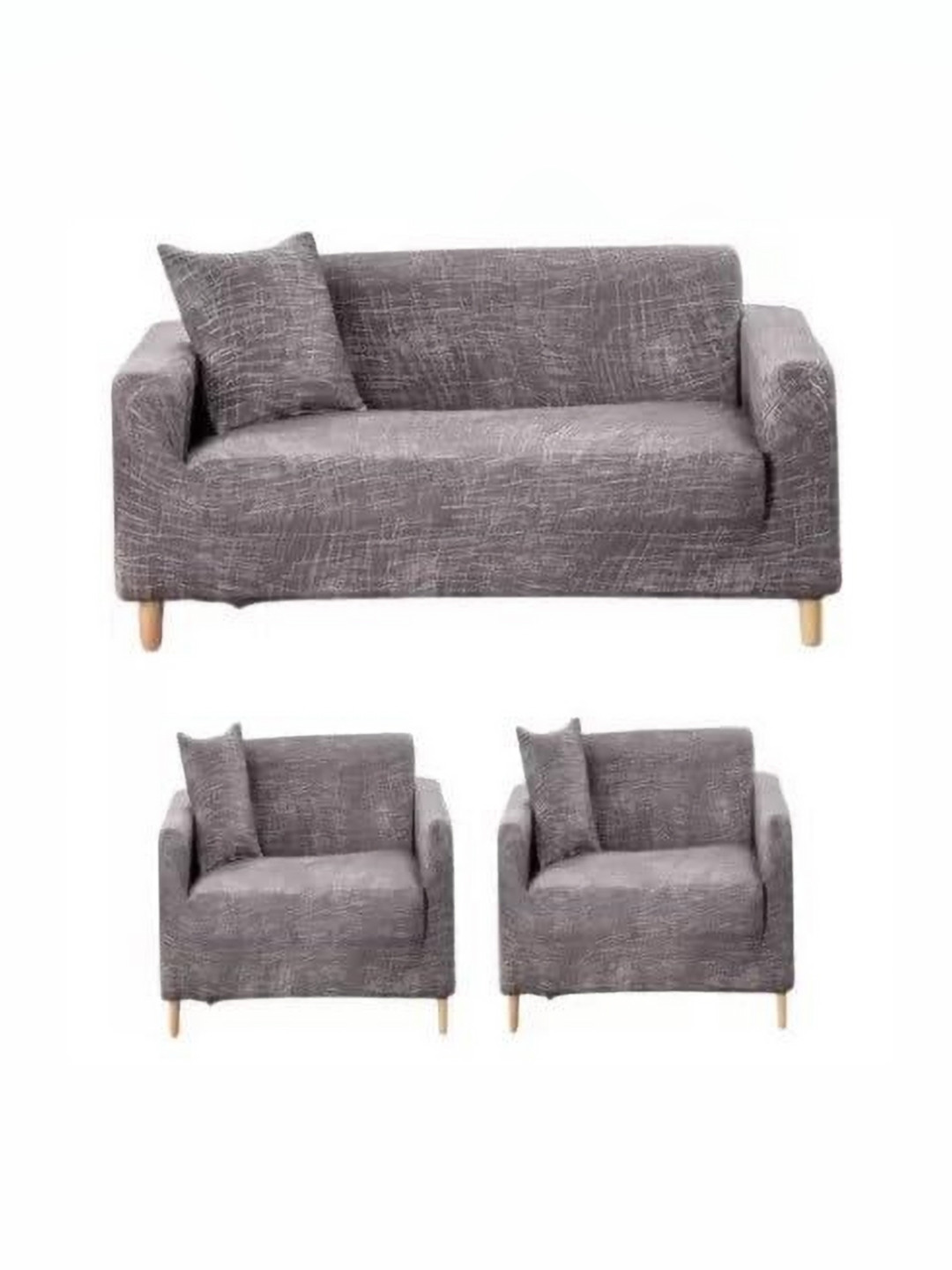 TONY STARK Brown Polyester 3 Piece Sofa Cover With Arms