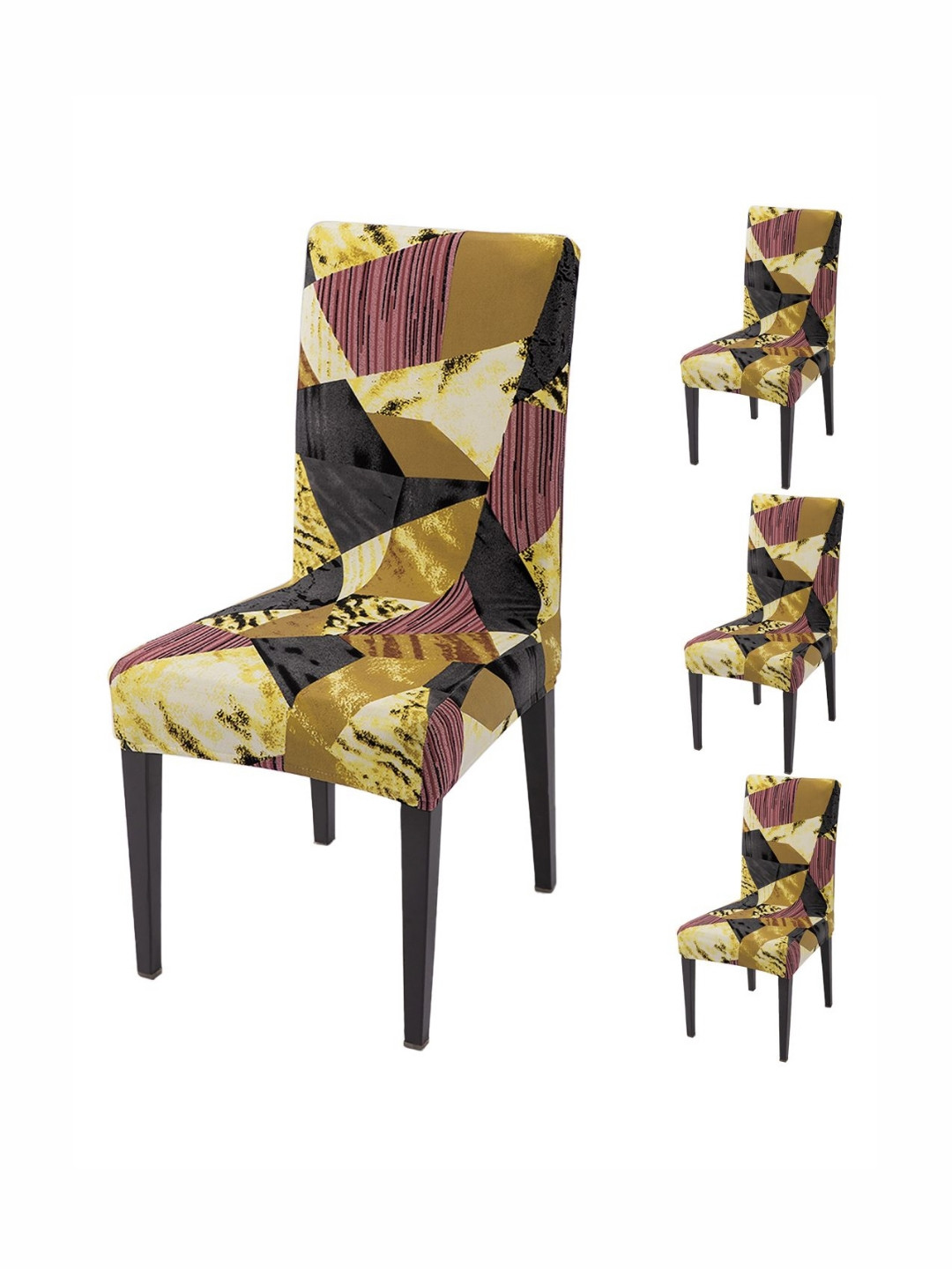 HOKIPO Set Of 4 Burgundy Printed Chair Cover
