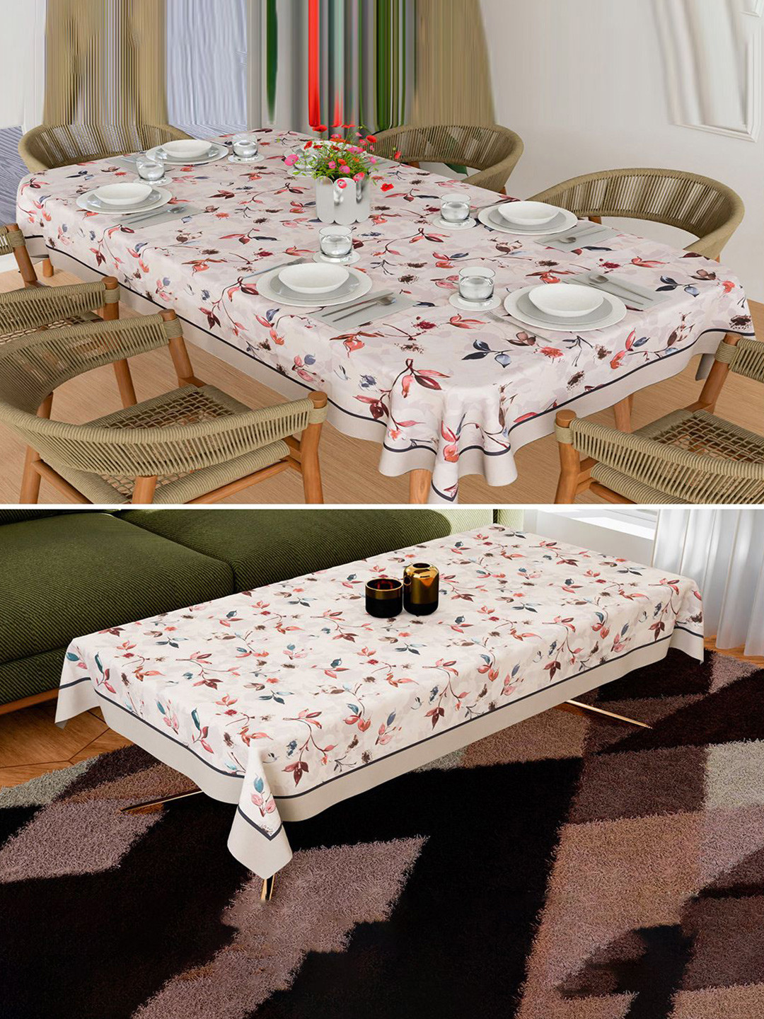 Kuber Industries Cream-Coloured Set of 2 Waterproof 8-Seater Table Cover