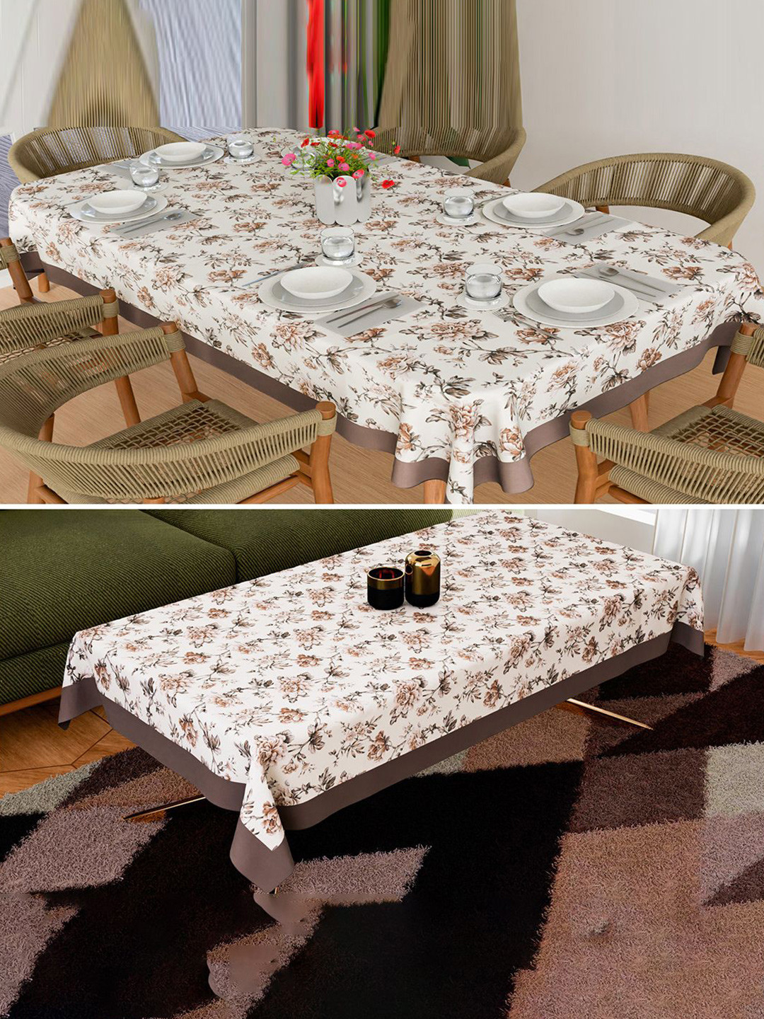 Kuber Industries Cream-Coloured Set of 2 Waterproof 8-Seater Table Cover