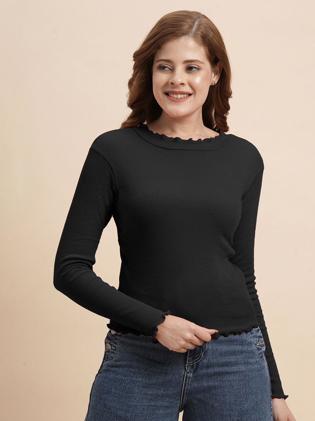 Selvia Solid Fitted Full Sleeve Top