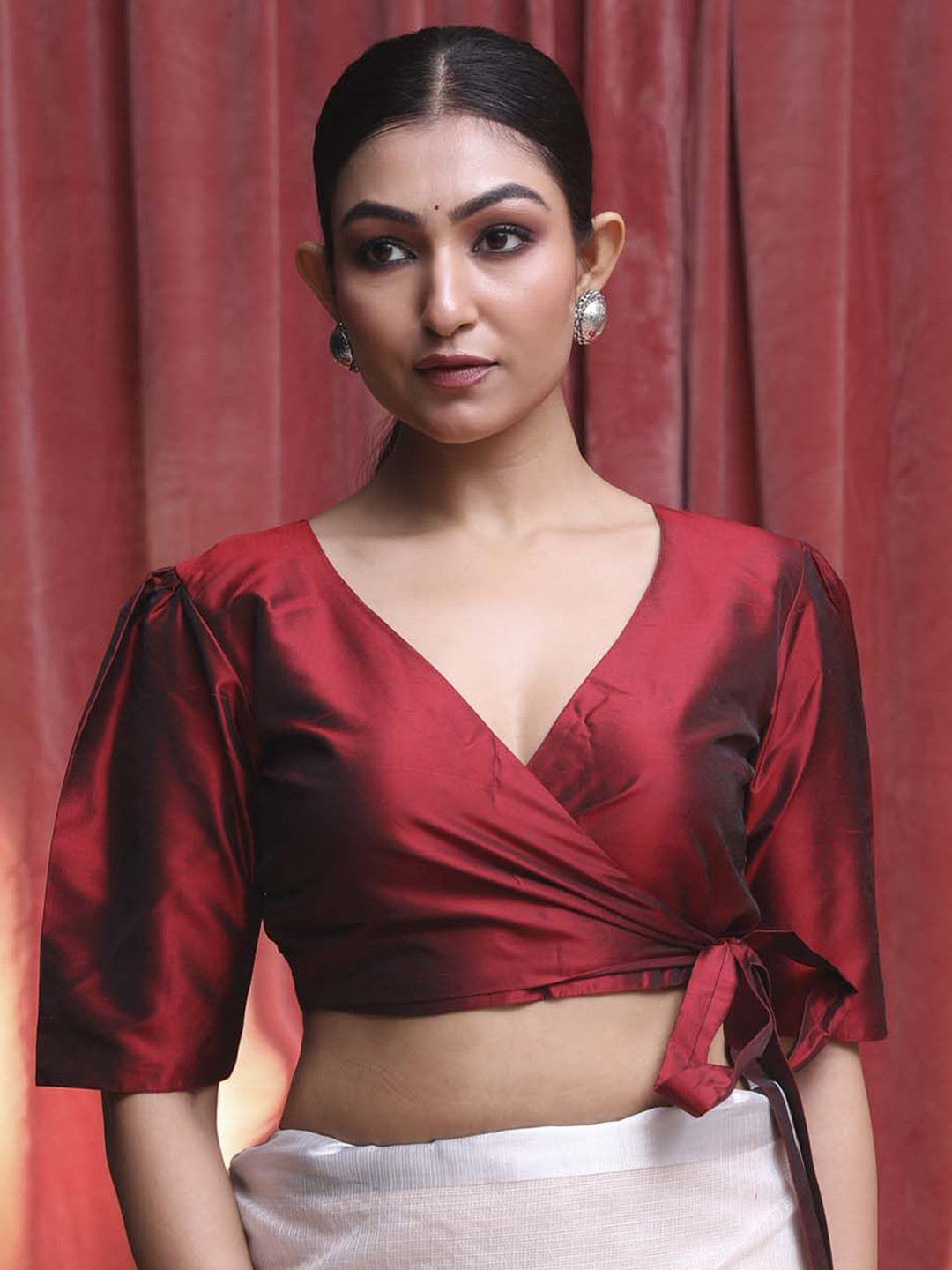 Indethnic V-Neck Wrap Saree Blouse