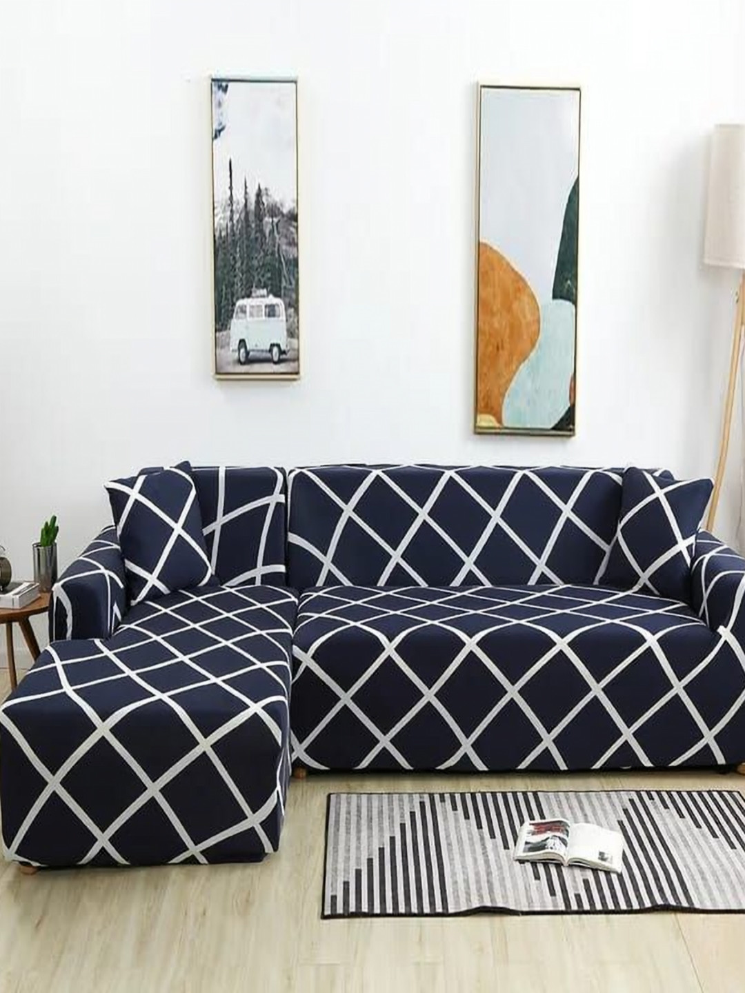 TONY STARK Blue Polyester 2 Piece Sofa Cover With Arms