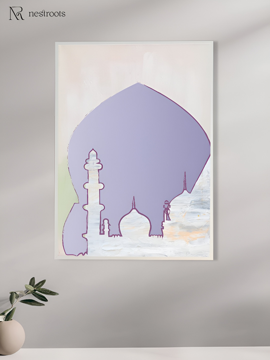 nestroots Pink & Purple Beautiful Islamic Tomb Religious Canvas Wall Paintings