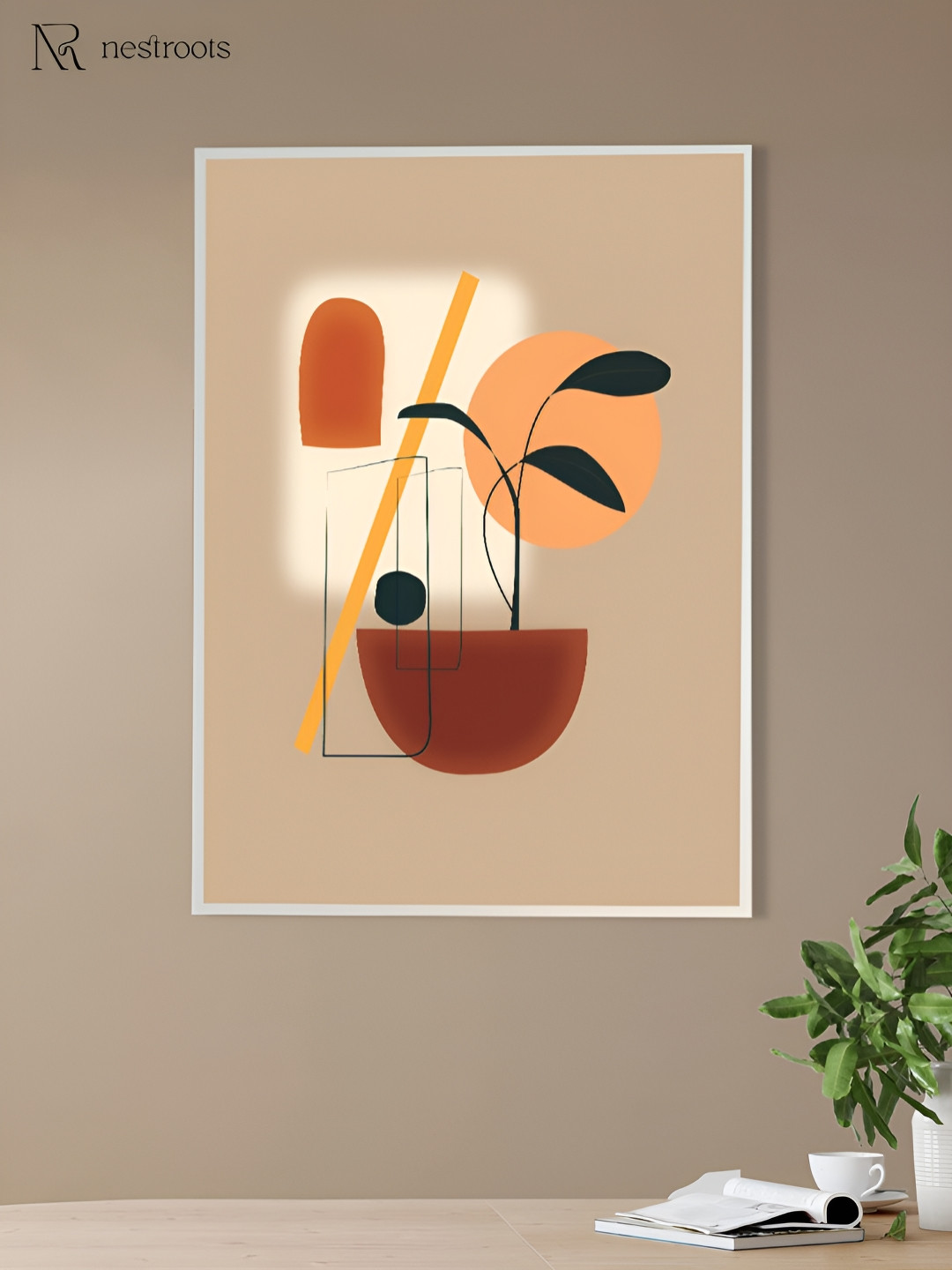 nestroots Beige & Rust Vibrant Blooms in a Pot Canvas Print Abstract Wall Art