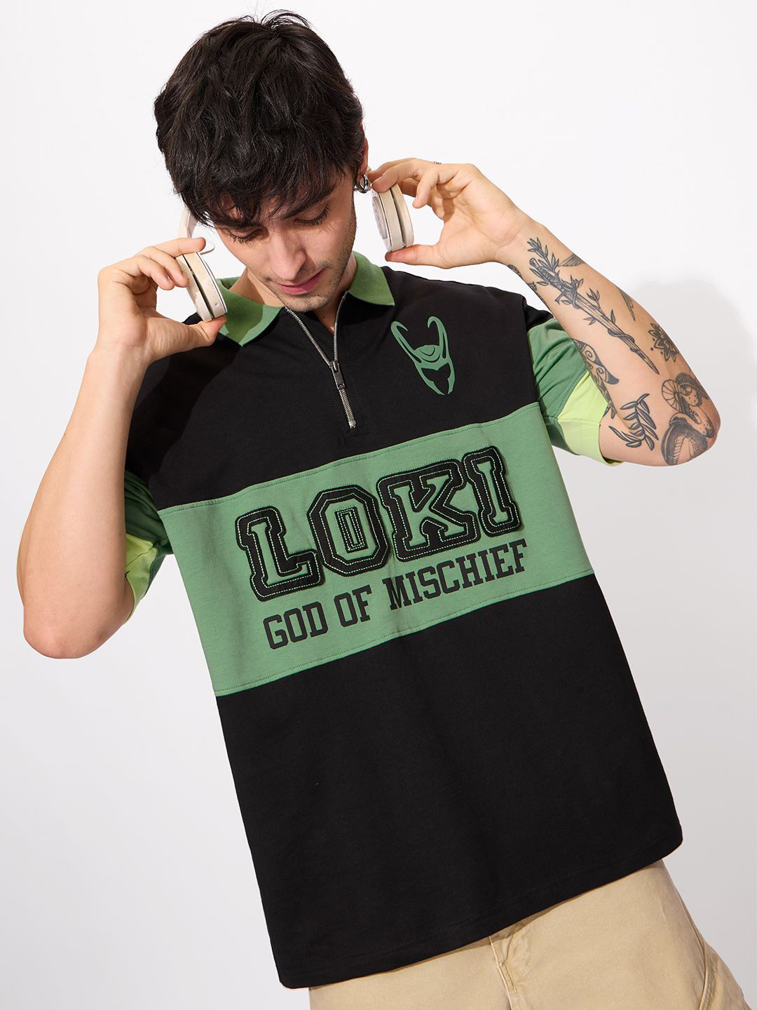 The Souled Store Official Men Marvel: Loki Multicolor Oversized Fit Zipper Polos