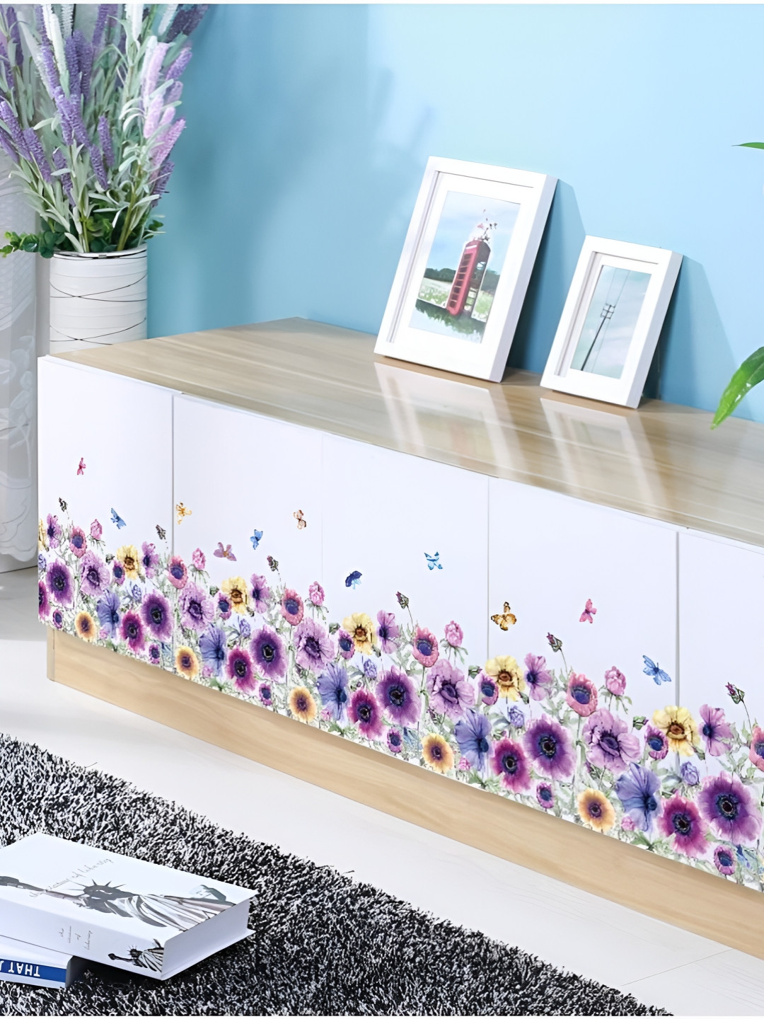 Jaamso Royals Purple & Yellow Flower Self-Adhesive Wall Sticker