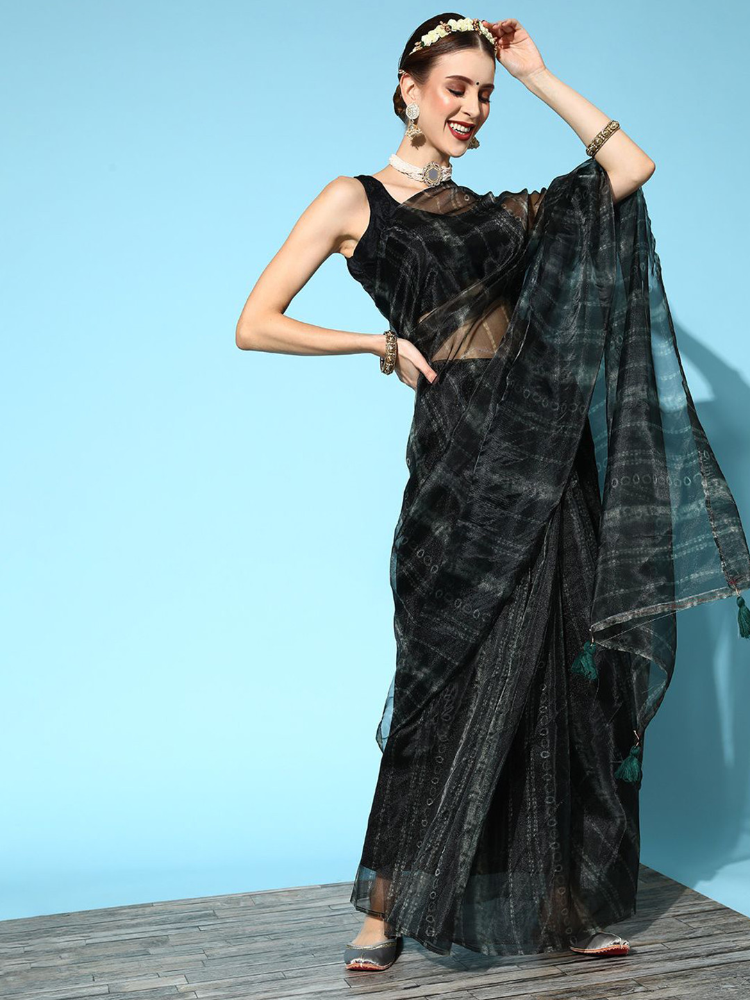 KIMISHA Organza Printed Saree With Blouse Piece