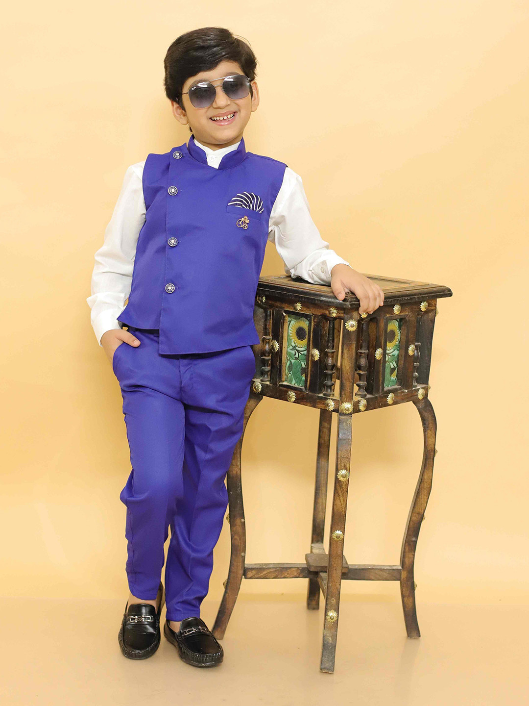 ALLES MARCHE Boys Set Of 3 Double Breasted Bandhgala Suit