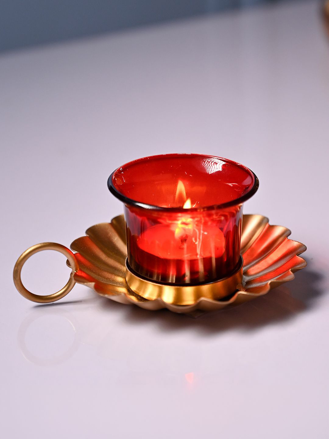 MARKET99 Red & Gold-Toned Set of 2 Candle Holder