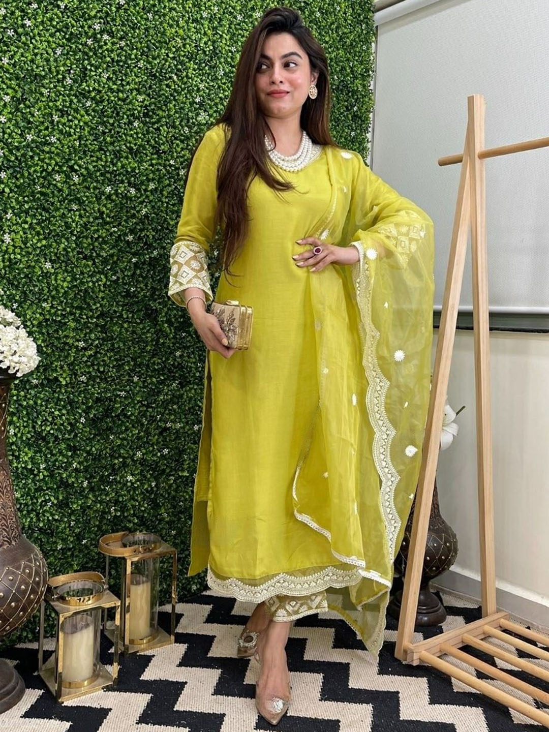KALINI Women Floral Embroidered Regular Sequinned Chanderi Silk Kurta With Trousers & With Dupatta - Kurta Sets for Women 30528726 | Myntra