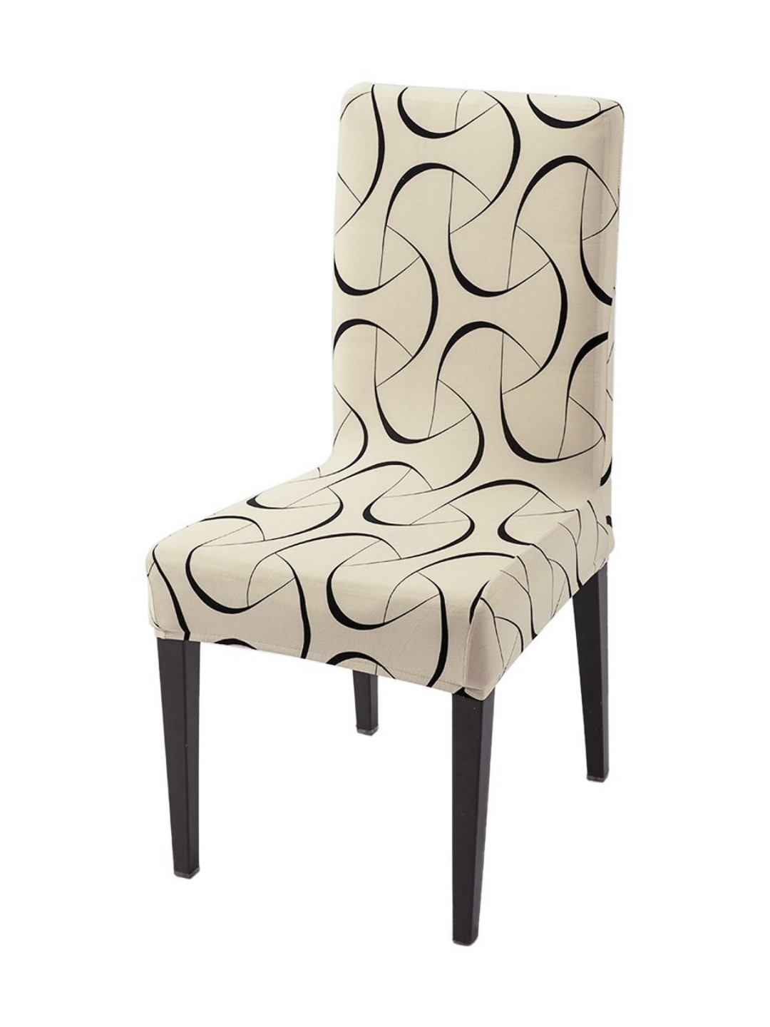 HOKIPO Beige & Black Printed 140 GSM Dining Table Chair Cover