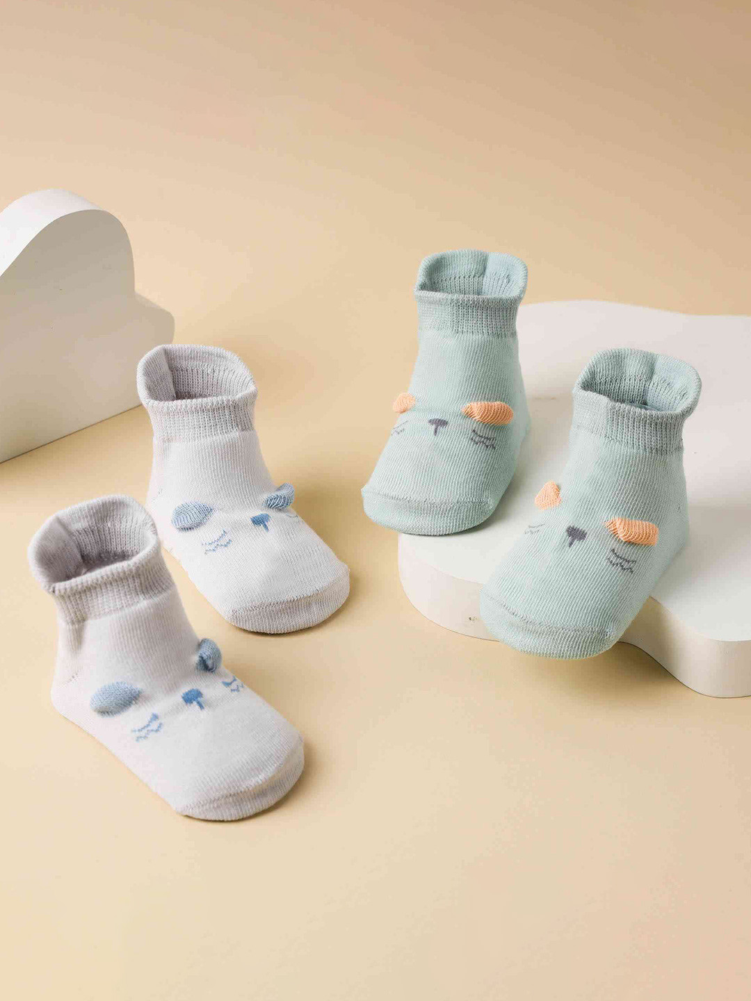 KICKS & CRAWL Infant Pack Of 2 Patterned Above Ankle Length Mouse Flat Socks