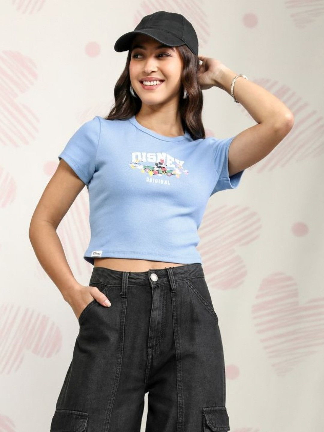 Tokyo Talkies Disney Mickey & Friends Blue Printed Crop Tshirt
