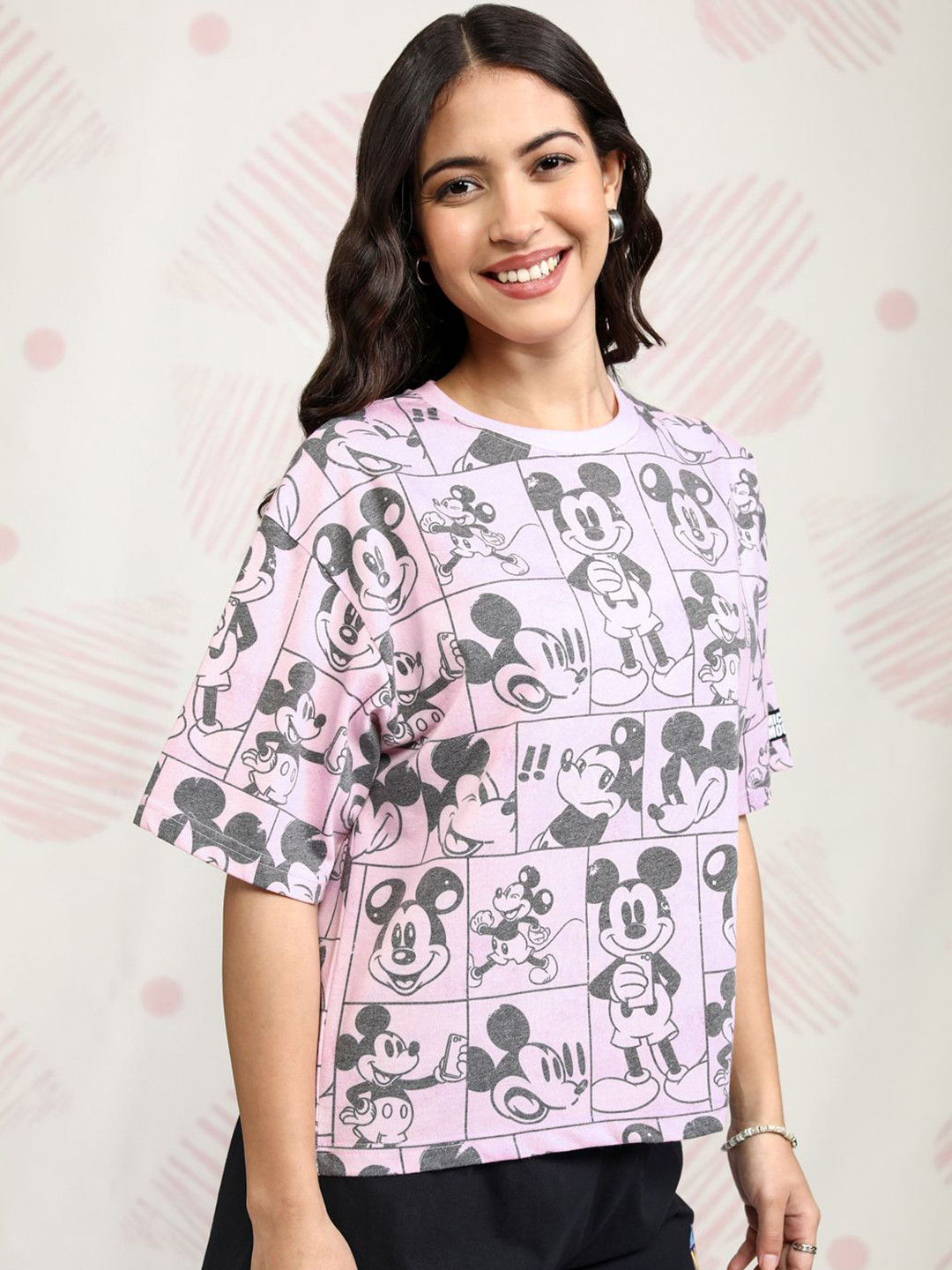 Tokyo Talkies Disney Mickey Mouse Women Pink Boxy Fit Tshirt