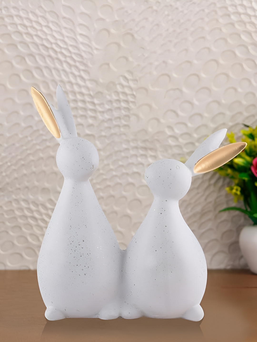 Zart Rabbit Cute Pair White Polyresin Natural Living Room Medium Showpiece - 8 Inches