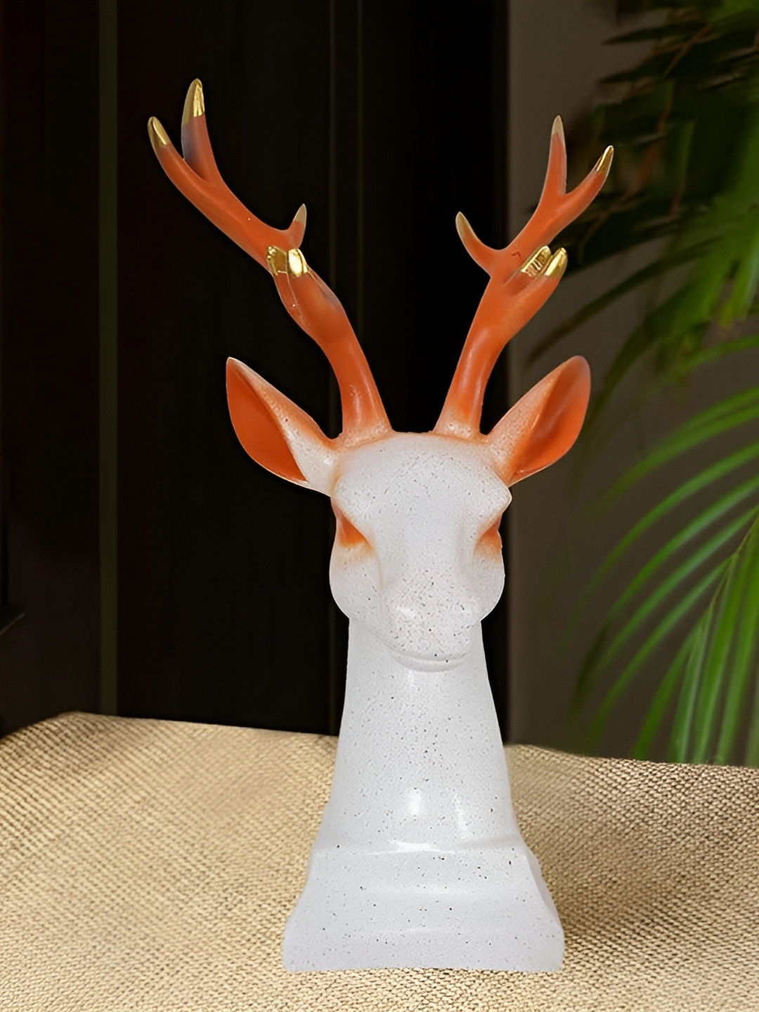Zart Deer Head White Polyresin Glossy Living Room Medium Showpiece - 11 Inches
