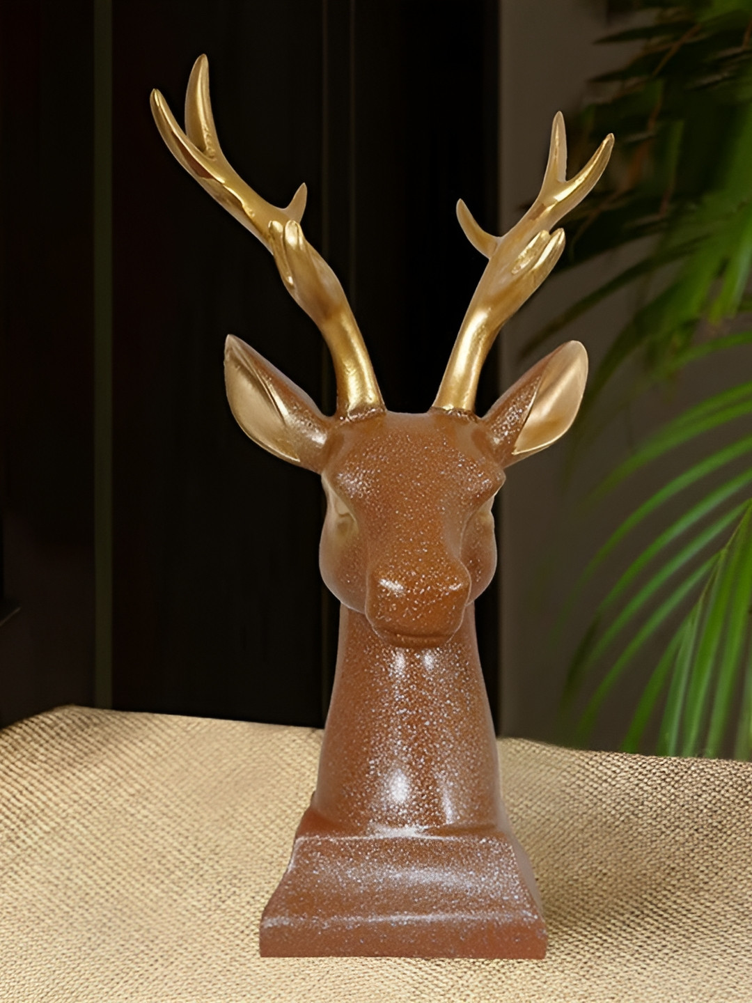 Zart Deer Head Statue Camel Camel Brown Polyresin Glossy Living Room Medium Showpiece - 11 Inches