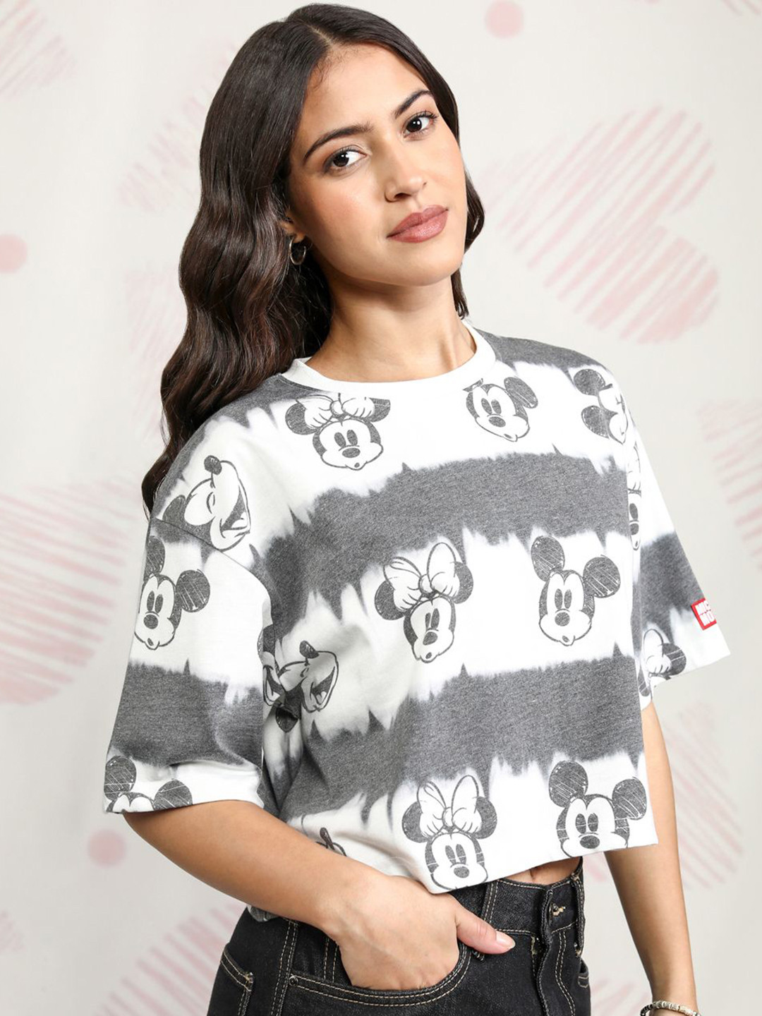 Tokyo Talkies Disney Mickey & Minnie Women Boxy Fit Cropped Tshirt