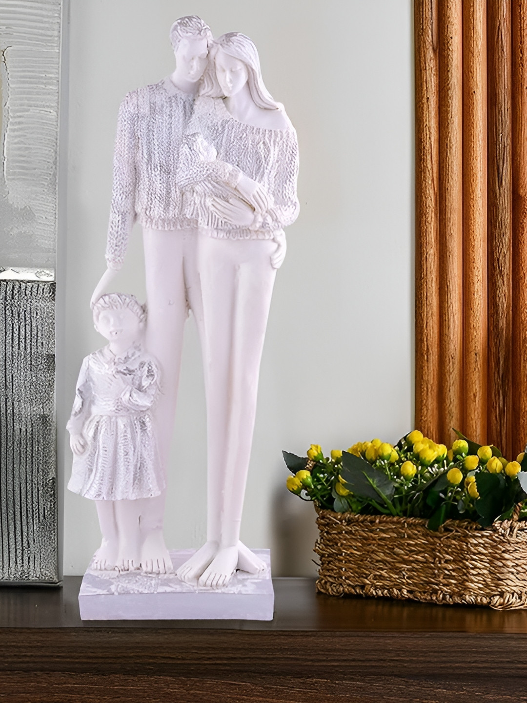 Zart Family Couple White Polyresin Glossy Living Room Medium Showpiece - 12 Inches