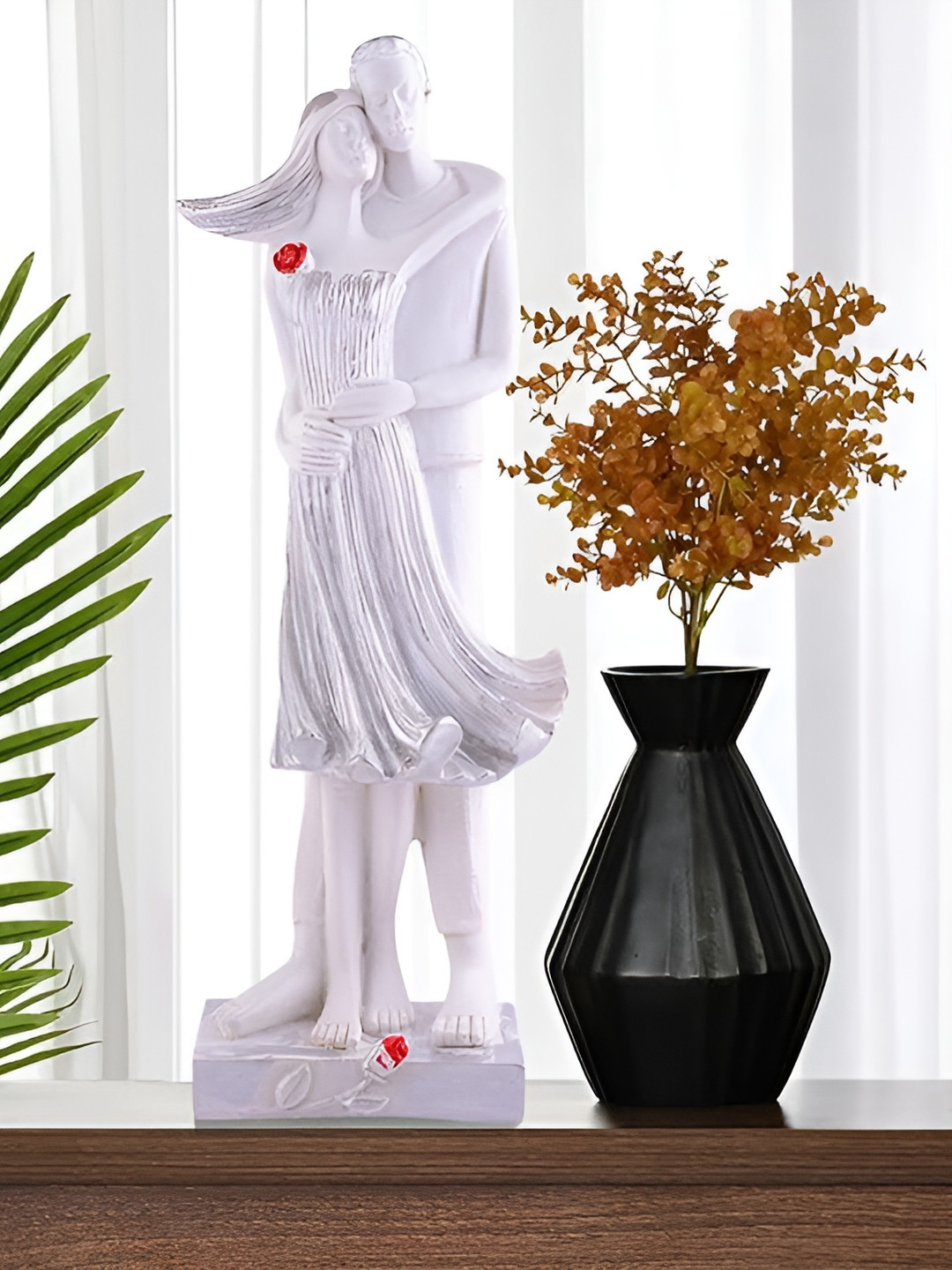 Zart Couple White Polyresin Matte Prayer Room Medium Showpiece - 11.5 Inches